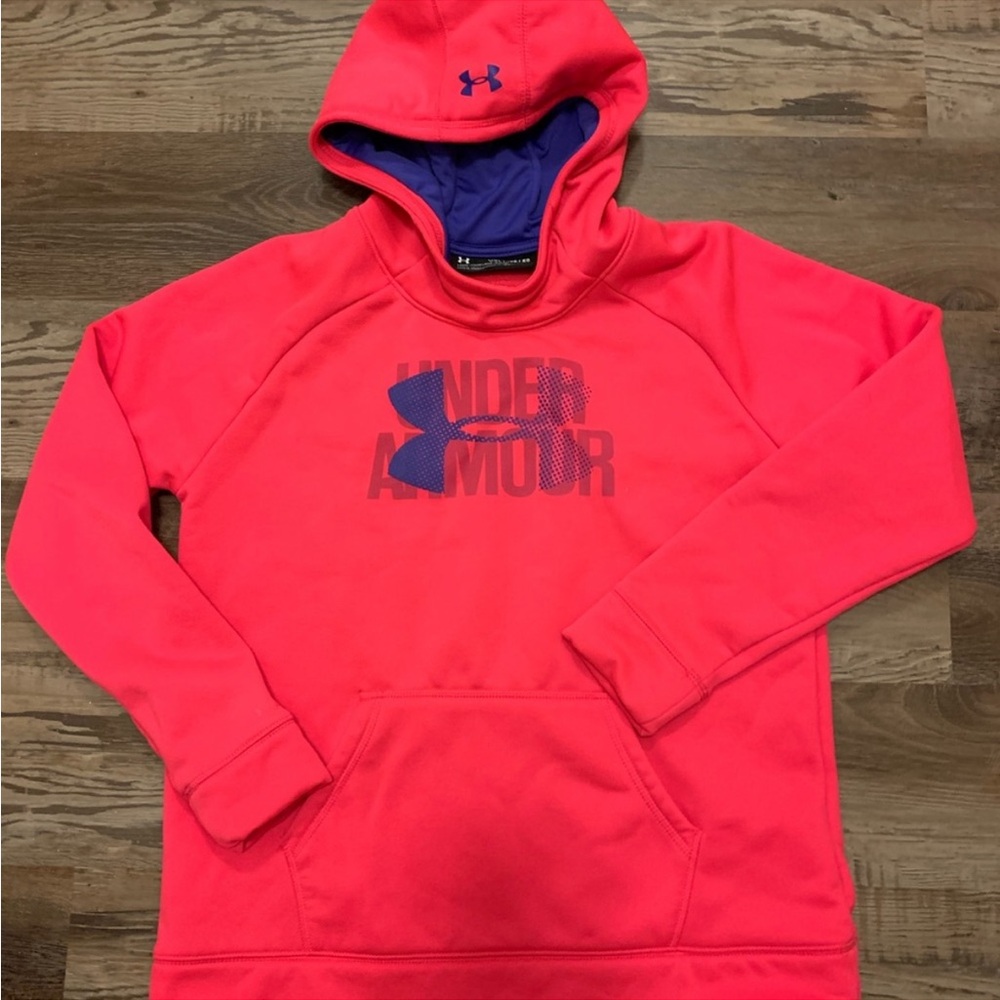 Under Armour Logo Coldgear Sweatshirt in Blue and Hot Fuscia Red Pink. NWOT